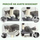 Tiragraffi per Gatti con Casetta e Lettino 85 cm in Sisal Grigio      