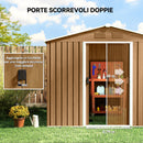 Casetta da Giardino 236x174x190 cm con Porte Scorrevoli in Lamiera di Acciaio Marrone      