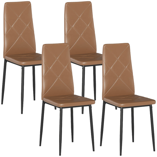 Set di 4 Sedie da Pranzo Moderne con Schienale Alto 41x50x97 cm in Finta Pelle e Acciaio Marrone Seconda Scelta sconto