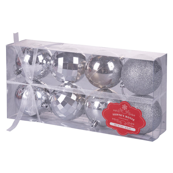acquista Set 8 Palle di Natale Ø8 cm in Plastica Argento