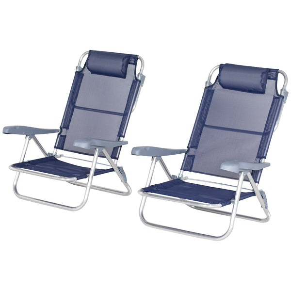 prezzo Set 2 Sedie da Pesca Pieghevoli e Reclinabili 6 Livelli 62x65x80 cm in Alluminio e Tessuto Blu Scuro