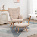 Poltrona Relax con Pouf Poggiapiedi in Velluto a Costine Beige   