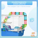 Gabbia per Criceti a 3 Livelli 59x36x47 cm con Tunnel Casetta e Ruota Blu e Bianco   