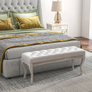 Panca Fondoletto Stile Vintage 110x37x49 cm in Tessuto Effetto Lino Bianco Crema  