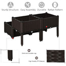 Set 4 Fioriere da Giardino Rialzate in Polipropilene Effetto Rattan Marrone