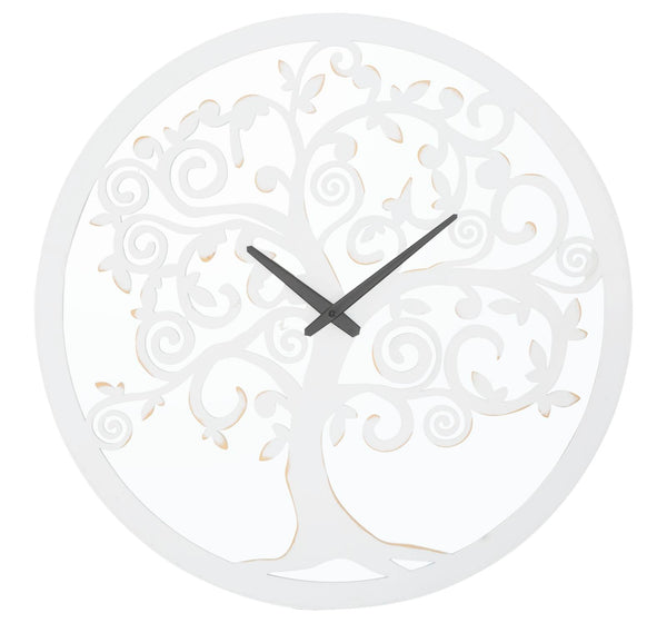 sconto Orologio da Muro Bianco Tree Ø55x4,5 cm in Ferro MDF e Specchio Bianco
