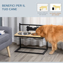 Ciotole per Cani Rialzate 58x32x50 cm in Legno e Acciaio Nero