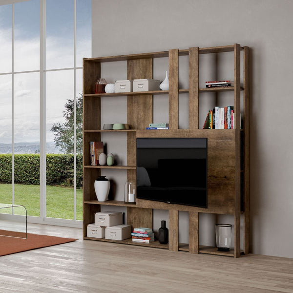 Libreria Moderna 5 Ripiani con Pannello per TV 178x36x204 cm in nobilitato Marrone sconto