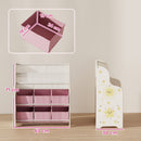 Scaffale Portagiochi per Bambini 63x30x71 cm con 6 Cassetti in Tessuto e Libreria a 2 Livelli in Legno e Acciaio Rosa  