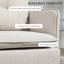 Divano 2 Posti 139x68x80 cm con Cuscini Imbottiti in Tessuto Effetto Lino Bianco Crema  