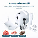 Tritacarne Elettrico Potenza 1000W con Lame in Acciaio Inox e Accessori Bianco      