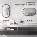 Specchio da Bagno Ovale da Parete 40x70x3 cm con Cornice Verticale o Orizzontale in Alluminio Nero      