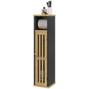 Mobiletto Bagno con Ripiano Aperto e Armadietto 18x18x75 cm in Bambù e MDF Nero e Color Legno