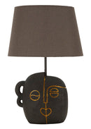 Lampada da Tavolo Tribal Ø30,5x46 cm in Resina e Ferro e Tessuto Marrone e Oro      