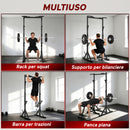 Stazione Multifunzione Squat Rack e Bilanciere 112x100x217 cm con Altezza Regolabile in Acciaio Nero      