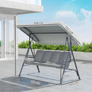 Dondolo da Giardino 3 Posti 172x110x156 cm con Tettuccio Regolabile e Cuscini in Acciaio e Poliestere Grigio Chiaro      