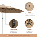 Ombrellone Doppio con Luci LED Ø4,5 m Palo Ø48 mm in Poliestere e Acciaio Cachi