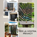 Separé Frangivista a 3 Ante Verticali 122x45x198 cm in Acciaio con Motivo a Foglia di Banana Nero      