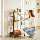 Mobile Supporto per Stampante a 3 livelli 43x30x82 cm con Ruote e Ganci in Legno e Metallo Marrone Rustico.      