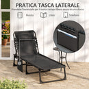 Sdraio da Giardino Pieghevole 185x58x30 cm con Schienale Reclinabile su 5 Posizioni e Cuscino in Tessuto a Rete e Acciaio Nero      