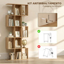 Libreria Scaffale a 5 Livelli a S  80x24x200 cm con 15 Ripiani in Legno Color Rovere      