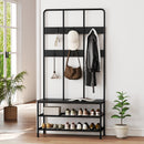 Mobile Ingresso Appendiabiti con Mensola e Scarpiera 91x36x180 cm Struttura in Metallo Nero  