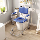 Sedia da Doccia 71x86,5x96 cm con Ruote Seduta Imbottita con Braccioli Ribaltabili in Acciaio e PU Blu      