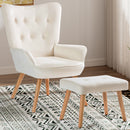 Poltrona da Salotto con Sgabello Poggiapiedi in Velluto Beige      