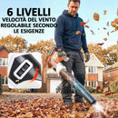 Soffiatore per Foglie Cordless Batteria da 4000mAh e Caricatore 18V Leggero con 6 Livelli di Velocità      