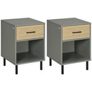 Set 2 Comodini 40x40Px60 cm in Metallo e Truciolato Grigio e Rovere
