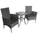 Set Tavolino e 2 Sedie da Giardino Set Bistrò in Rattan Vimini e Vetro Grigio 