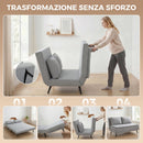 Divano Letto 2 Posti 135x90x78 cm con 2 Cuscini Struttura in Legno e Acciaio in Tessuto Effetto Lino Grigio Chiaro      