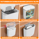 Pattumiera Cucina 10L da Appendere 28x8,5x29,5 cm Salvaspazio con Coperchio a Doppia Apertura in PP Bianco      