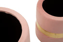 Puff con Contenitore Sheffild Rosa Set 2 Pz Ø37x42 cm - Ø28x35 cm in Ferro e MDF e Spugna e Poliestere Rosa e Oro      
