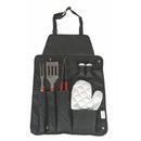 Set 6 Utensili Barbecue in Acciaio Inox e Legno con Grembiule in Nylon Nero      