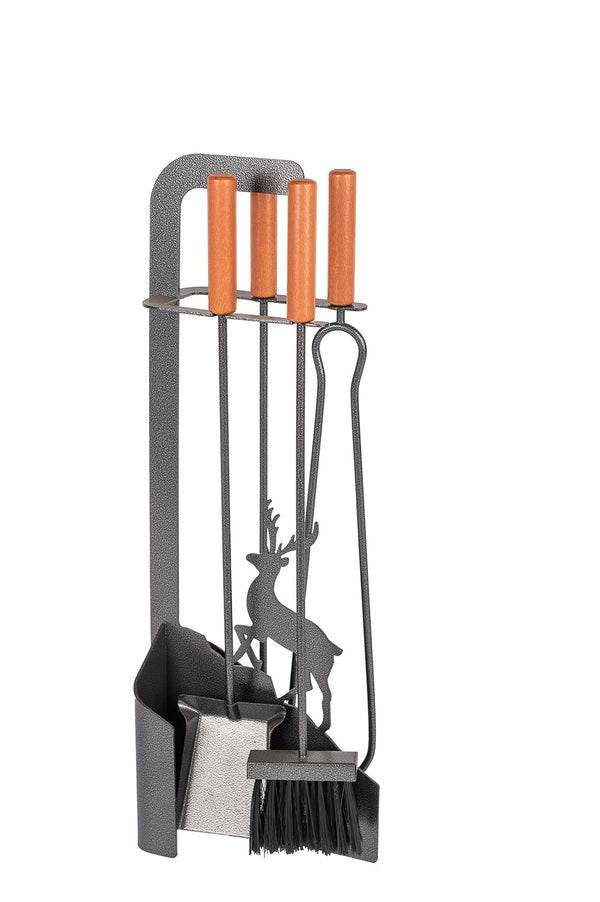 Trespolo per Attrezzi Camino Sagoma Cervo con Paletta Scopino Attizzino e Pinza 15,6x23,5x65 cm in Ferro e Legno Grigio Martellato prezzo
