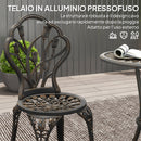 Set 3 Pezzi da Giardino con 2 Sedie e Tavolo Rotondo con Foro per Ombrellone in Alluminio Bronzo      