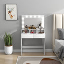 Consolle Trucco con Specchio e 10 Luci LED Stile Hollywood 80x40x135 cm in Melamina Bianco  