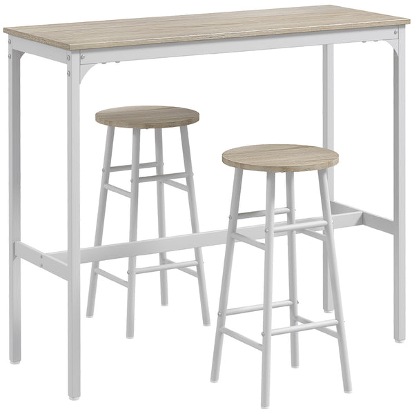 online Set Bar Tavolo Alto e 2 Sgabelli con Poggiapiedi Stile Industriale in MDF e Acciaio Bianco e Rovere