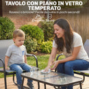 Set 4 Pezzi da Giardino con Divano 2 Posti 2 Sedie e Tavolino Struttura in Metallo Grigio      