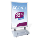 Espositore Pubblicitario Bifacciale con Ruote 70x100 cm in Alluminio da Esterno Antivento Silver