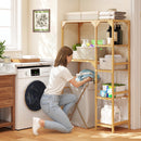 Mobile Sopra Lavatrice a 7 Ripiani 100x40x157 cm con Spazio Regolabile in Bambù color Legno      