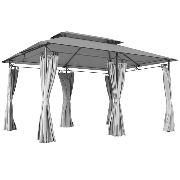 prezzo Gazebo da Giardino 3x4 m con Tende Rimovibili Doppio Tetto e Struttura in Metallo Grigio