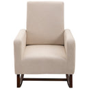 Poltrona a Dondolo Imbottita 77x92x100 cm in Legno e Lino  Beige