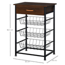 Mobiletto da Cucina 3 Cestelli 1 Cassetto 60x40x86,3 cm in Metallo Marrone e Nero