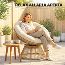Poltrona Papasan Girevole 360° Moon Chair con Cuscino in Rattan PE e Cotone PP Bianco Crema      