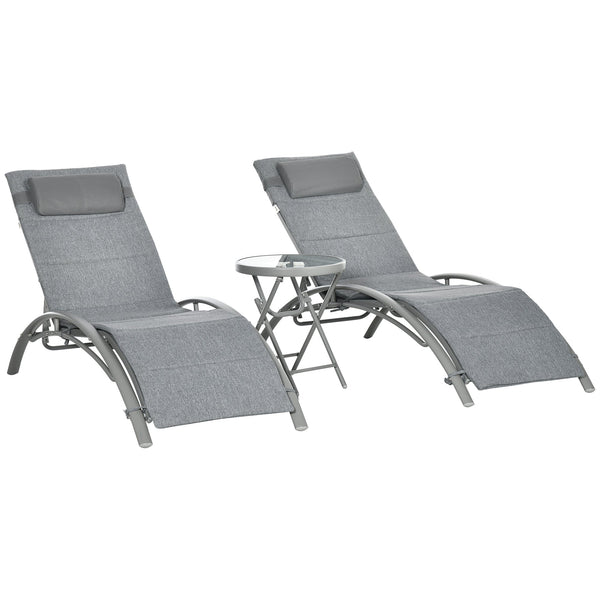 Set 2 Lettini Prendisole da Giardino 62x165x82 cm con Tavolino in Alluminio e Acciaio Grigio acquista
