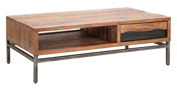 sconto Tavolo da Caffè Yellowstone 118x70x40 cm in Legno di Acacia e Ferro Marrone e Nero