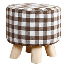 Pouf in Tessuto e Legno di Pino 29x29 cm Fumer Megan Marrone e Bianco