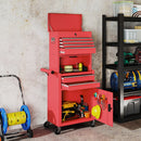 Carrello Porta Attrezzi 60,5x33,5x131 cm con Serratura 6 Cassetti 2 Armadi in Acciaio Rosso      
